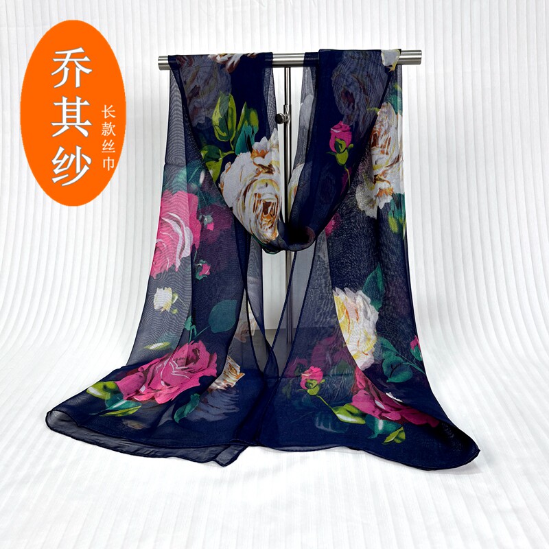 夏季女士乔其纱花卉防晒丝巾