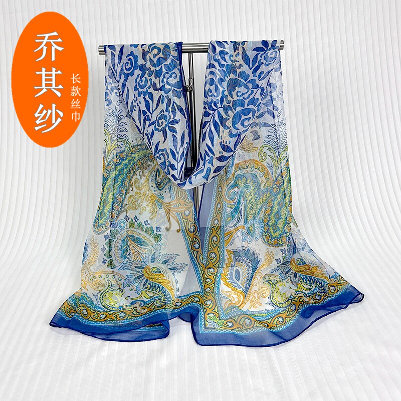 复古花纹乔其纱春夏薄款丝巾