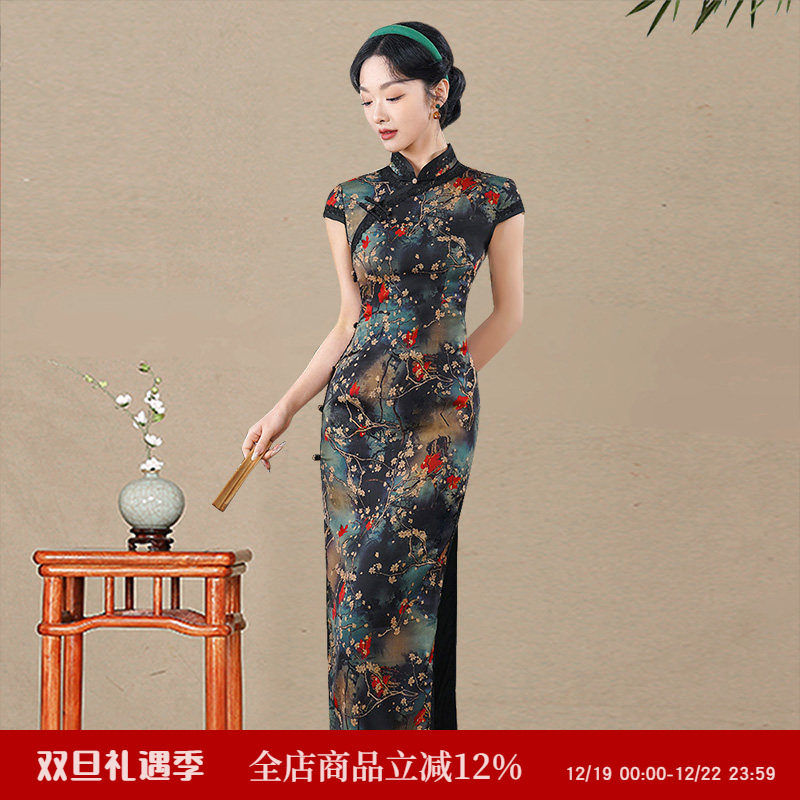 提花丝绸旗袍裙长款老上海年轻款高端高贵时尚苏州改良海派新中式