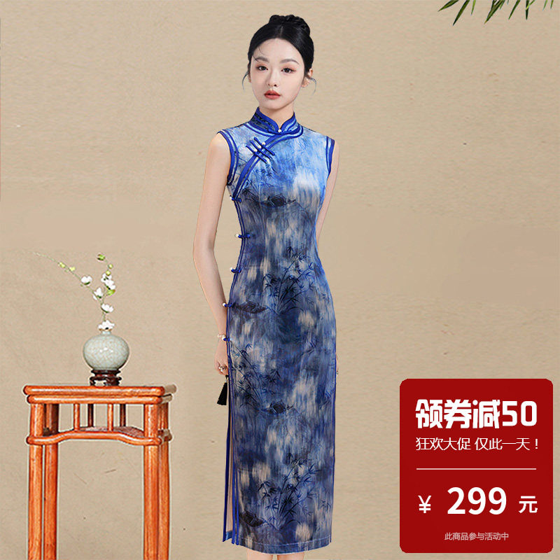 韩国绒复古旗袍连衣裙日常中国风女装改良高级感小个子老上海无袖