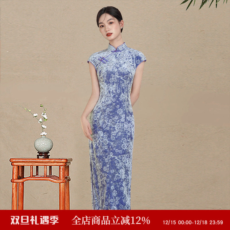 钻石绒长款无袖旗袍老上海2025新款改良版绝美中式老上海名媛高端