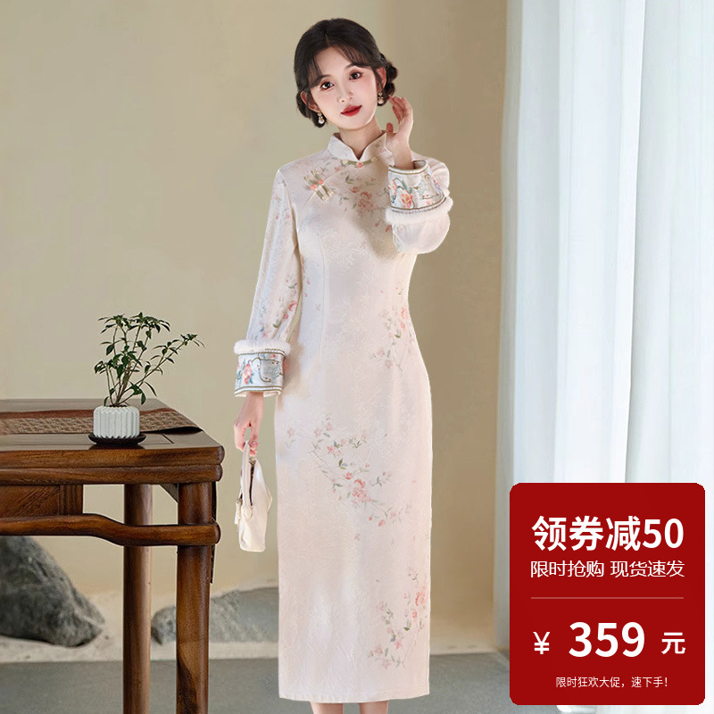 加绒复古风中长裙年轻款旗袍