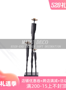 简约现代金属创意戴帽人物工艺品摆件样板房间售楼处客厅软装饰品