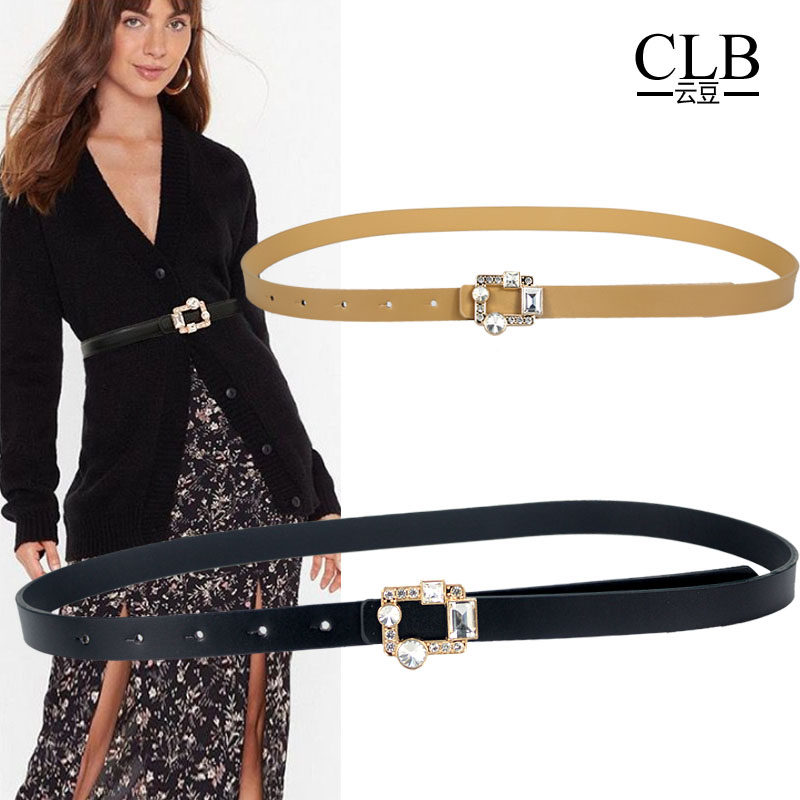 腰带女秋冬PU皮带装饰时装连衣裙百搭水钻西裤带配裙子黑色百搭新