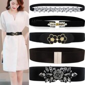 韩版 腰封女士装 饰配裙子大衣镶钻宽腰带百搭时尚 裙带外穿弹力松紧