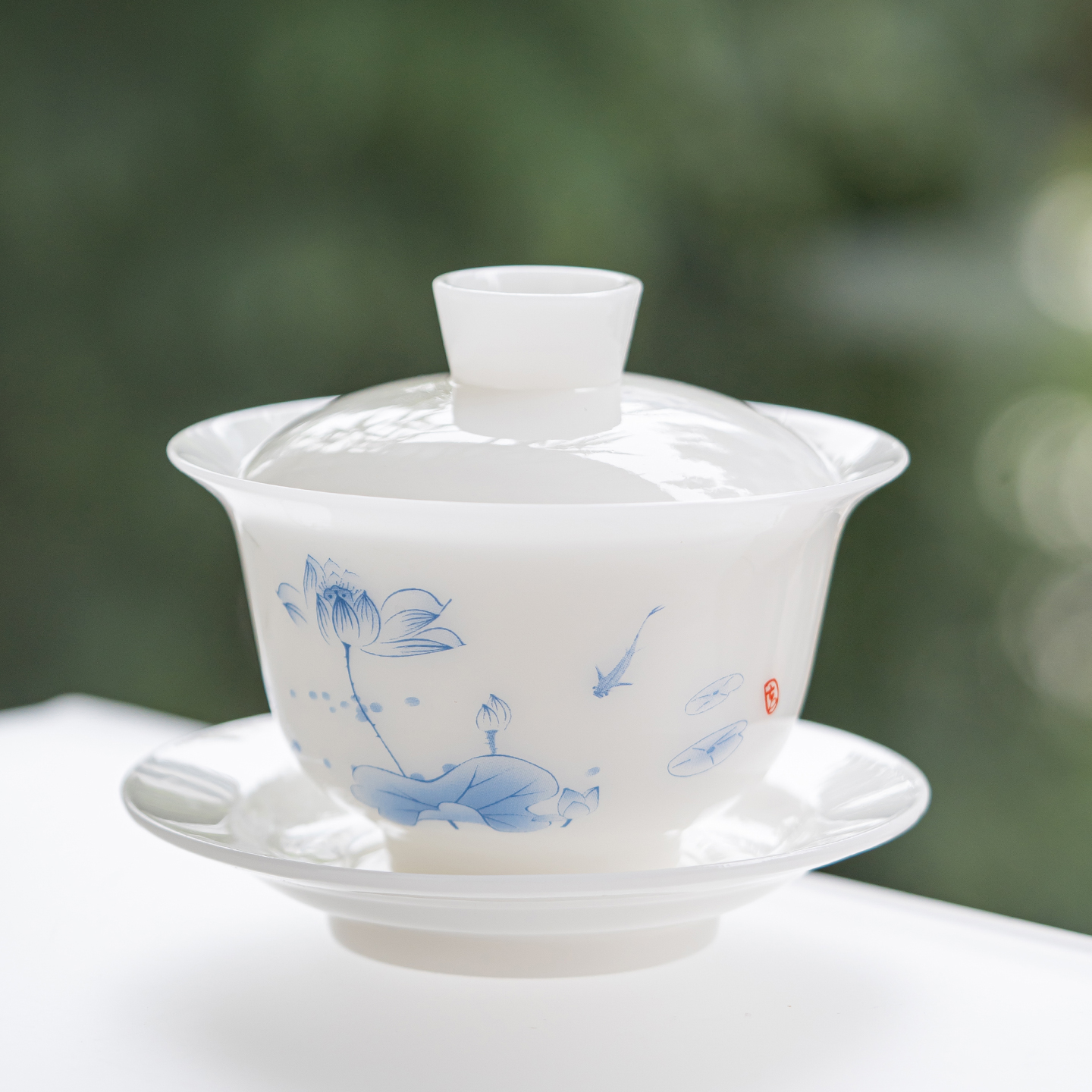 璞玉冰种玉瓷盖碗套装