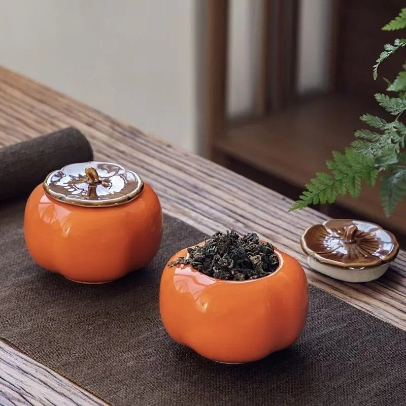 柿子茶叶罐中式陶瓷小号便携密封防潮事事如意创意普洱茶茶罐logo,餐饮具,茶叶罐,淘宝优惠券,粉丝福利购,淘宝优惠卷