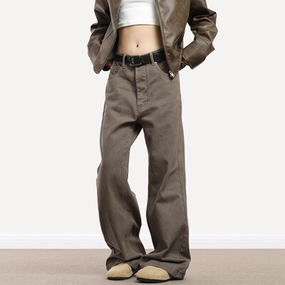 0123Start 美拉德复古咖啡色休闲裤男女宽松美式废土风棕色直筒裤