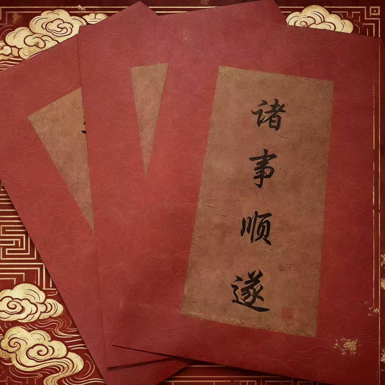 34*24cm红色复古书法字画作品信封袋牛皮纸信封定制印刷logo