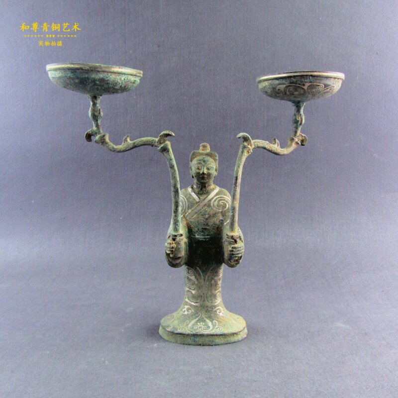 错银灯仿古青铜器家居摆件古玩艺术品装饰古典装修礼品送老板