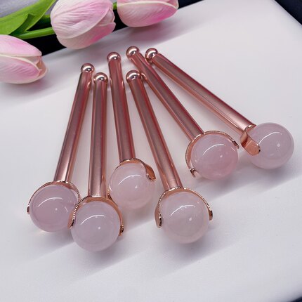 天然玉石粉水晶25MM圆珠滚轮按摩器面部美容推脸眼周按摩棒美容棒