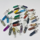 天然玉石水晶双尖六角笔吊坠 DIY项链吊饰饰品配件六棱柱挂件礼物