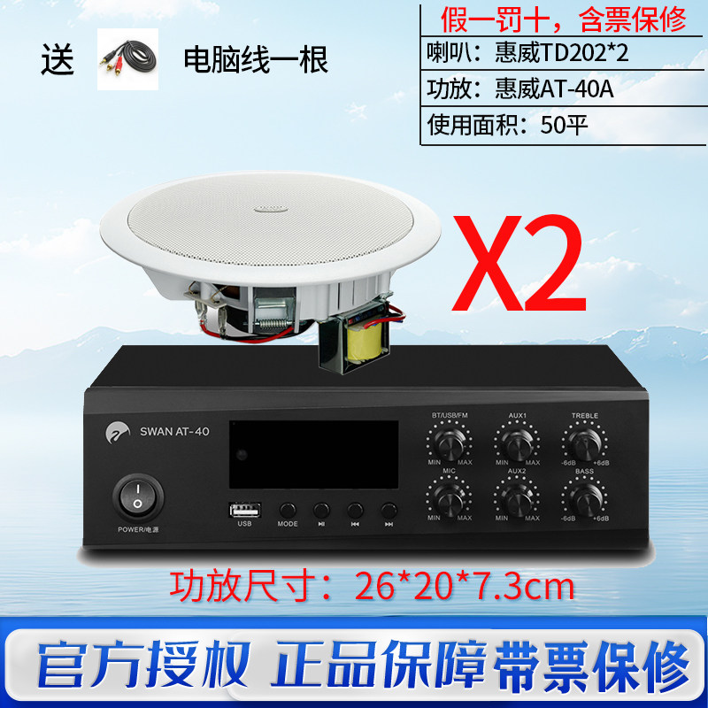 Hivi/惠威 TD202吸顶喇叭6.5寸天花吊顶嵌入式背景音乐音响套装