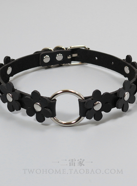 朋克皮质小花朵圆环项圈