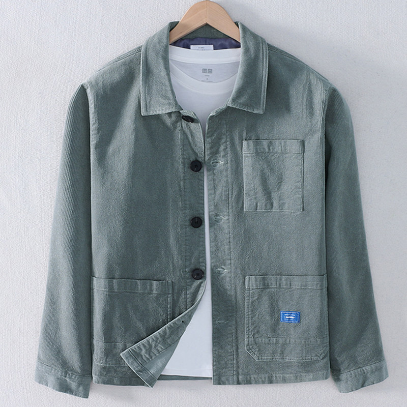 灯芯绒外套男春秋韩版潮流帅气百搭夹克衬衫长袖宽松翻领衬衣外穿