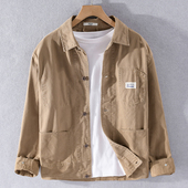 式 法式 上衣日系复古衬衫 外套男春秋纯棉休闲宽松短款 夹克衣服 工装