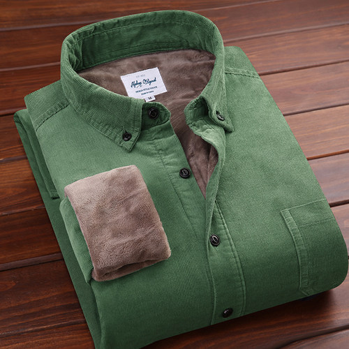 冬季保暖灯芯绒衬衫长袖加绒加厚