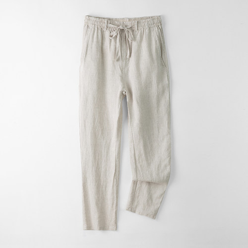 男士亚麻休闲裤宽松直筒透气垂感