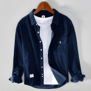 灯芯绒长袖衬衫男春秋休闲潮流宽松上衣日系复古纯棉条绒衬衣外套