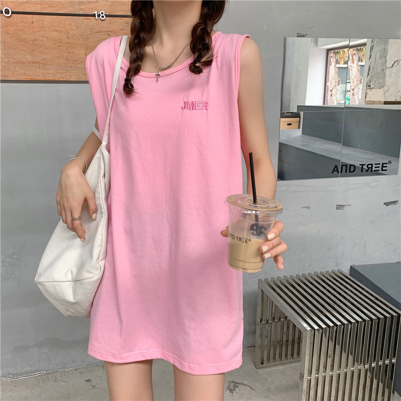 Real shot pink sniper sports girl's sleeveless vest skirt women's summer loose casual embroidery letters