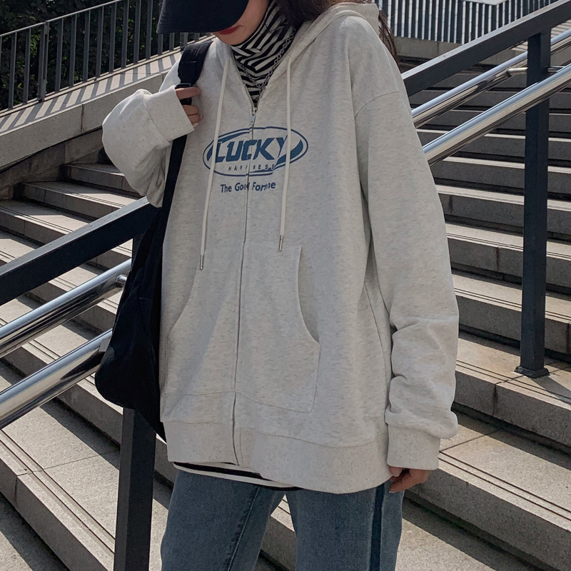 Real shot thin sweater women's loose Korean lazy style BF zipper Hong Kong style top