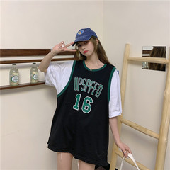 Two fake college style sleeve T-shirts and loose student t-shirts