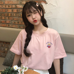 Real shot short sleeve t-shirt female loose Korean version Harajuku chic Hong Kong style top
