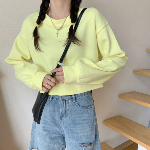 Actual shooting of the trend of new short round neck thin women's blouse in spring and Autumn