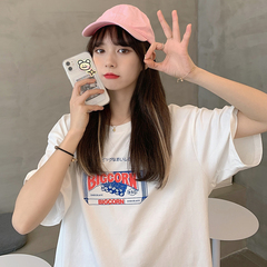 實拍 夏季新款日系印花圓領短袖T恤女