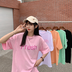 實拍  夏季新款寬鬆印花ins短袖t恤女