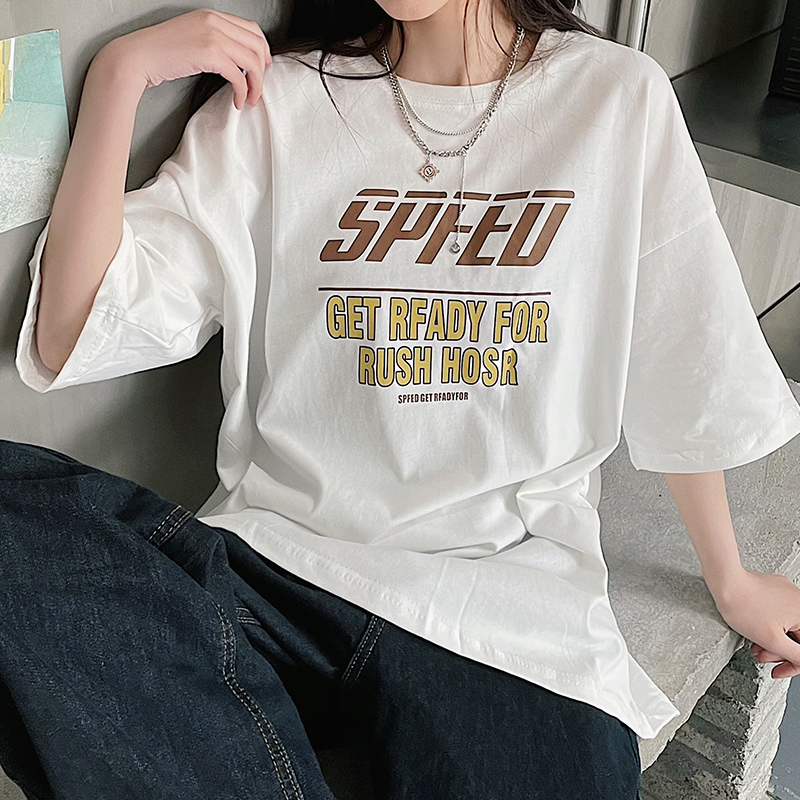 Real shot of new Korean loose medium length short sleeve T-shirt