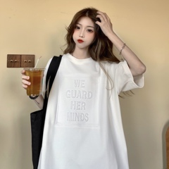 Real shot short sleeve blouse with convex and concave letters