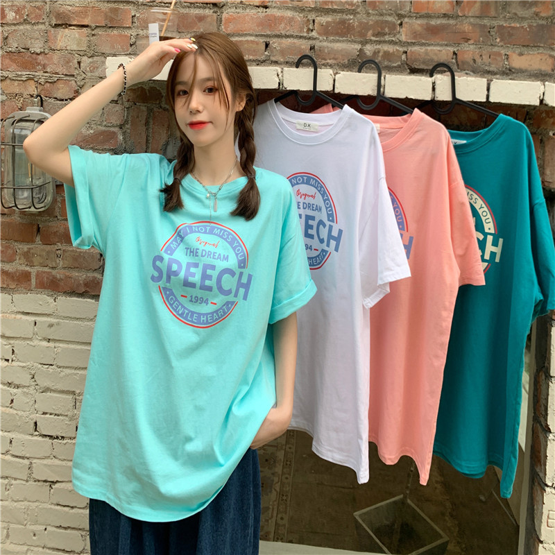 Real shot short sleeve t-shirt female 2021 summer loose upper garment half sympathizing with foreign style