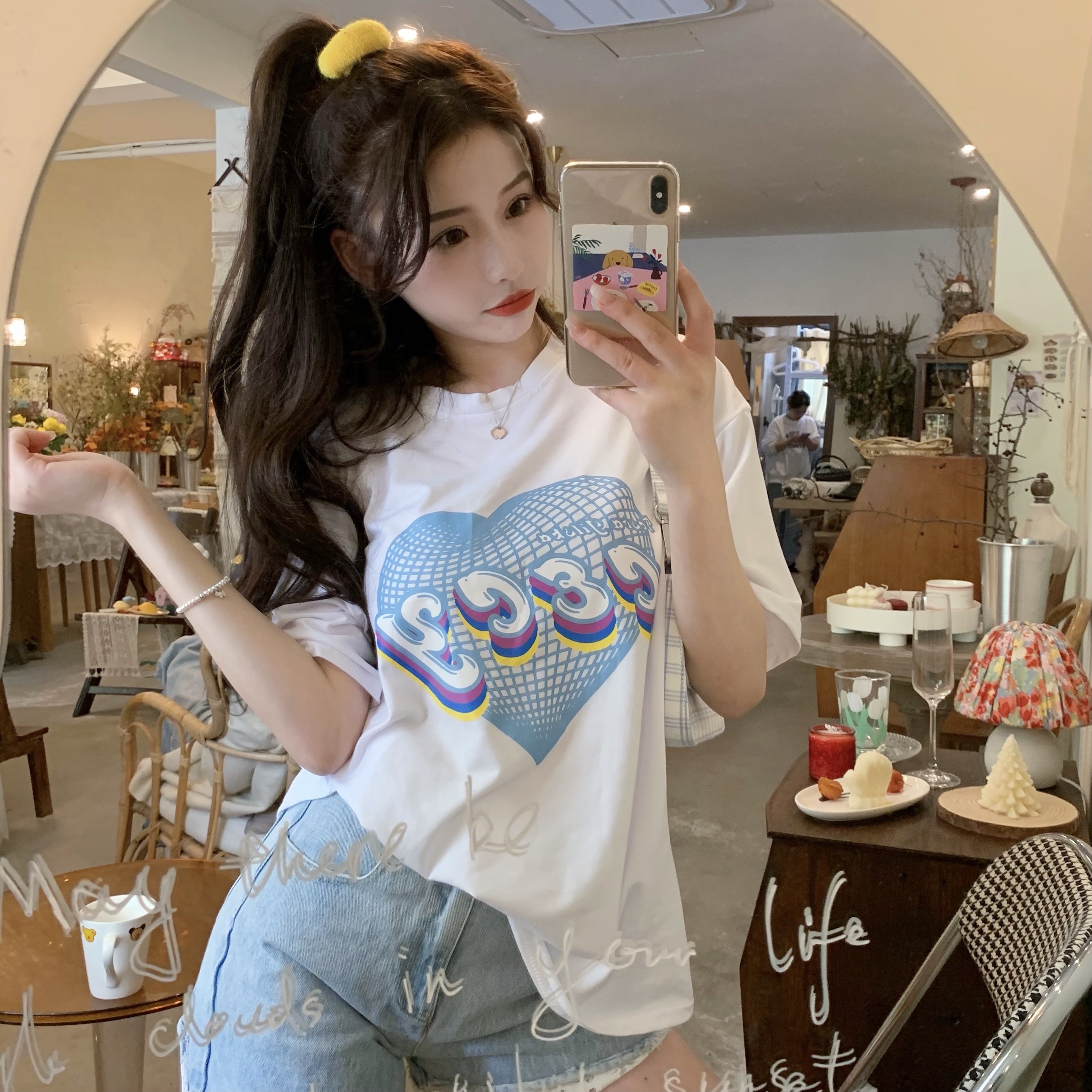 Real shot short sleeve women's summer 2021 new fashion letter Korean loose white T-shirt top