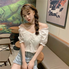 Real shot short sleeve shirt women's 2021 summer French design small crowd Ruffle versatile short bubble sleeve top