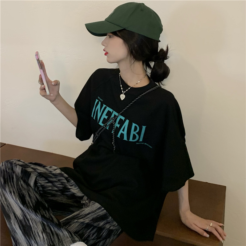 Real shot short sleeve letter t-shirt female 2021 new summer loose Korean version