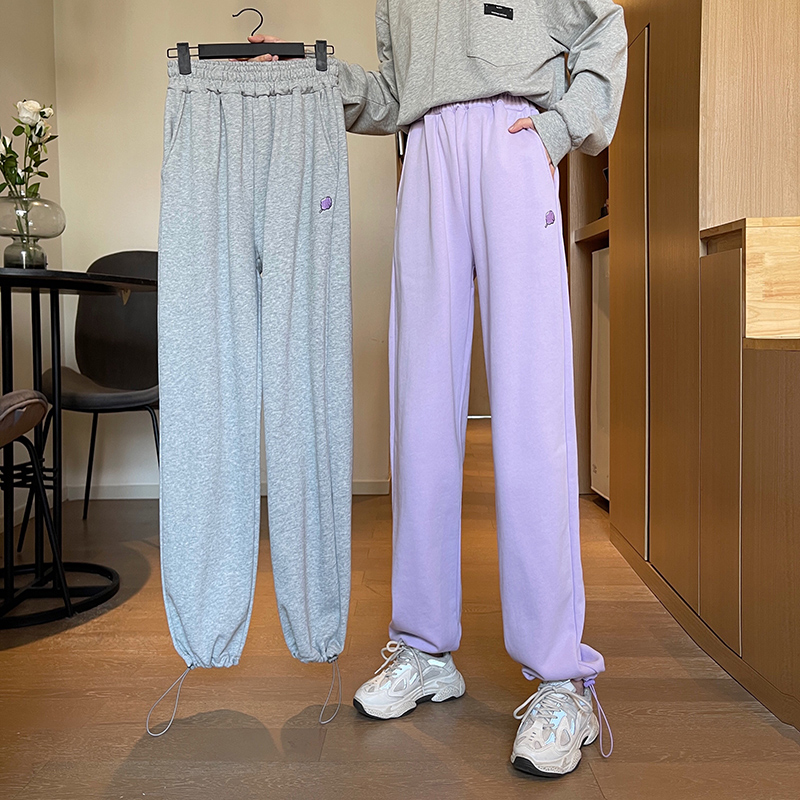 Real shot casual pants women's spring and summer thin new drawstring wide leg pants high waist sports pants
