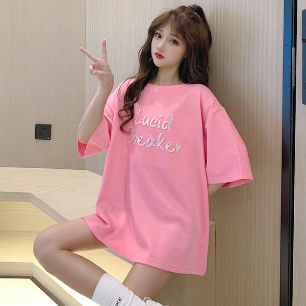 Real photo 2021 new short sleeve cotton T-shirt for women 3D printing heavy industry seven color laser embossing