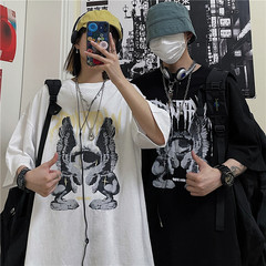 原創實拍  原宿短袖女2021新款夏季ins暗黑系塗鴉百搭寬鬆T恤上衣