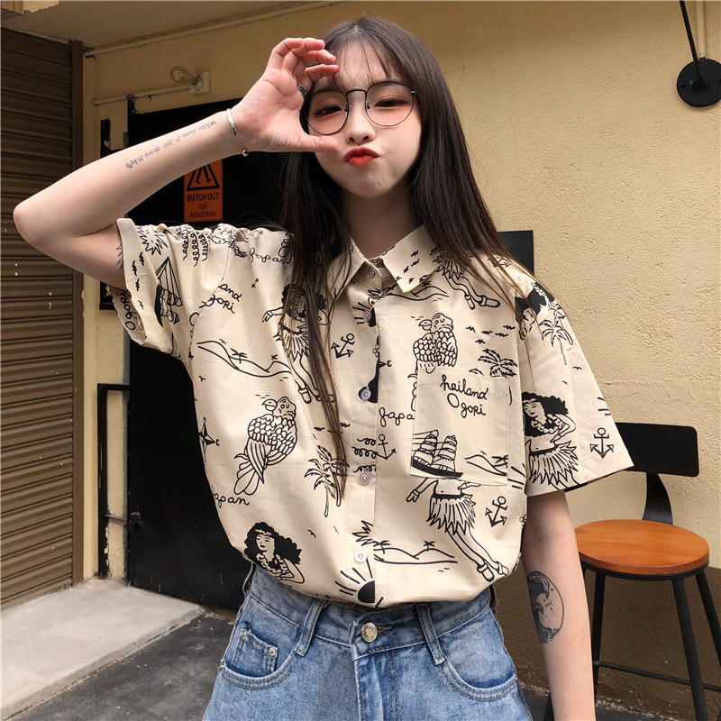 Real shot hong kong style vintage shirt design Short Sleeve printed shirt