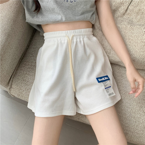 Real shot of waffle casual sports shorts women