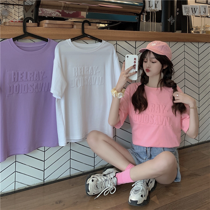 Real shot short sleeve T-shirt women's loose summer 2021 new Korean leisure three-dimensional letter net red top