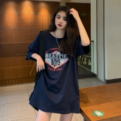 Real shot of new summer Hong Kong wind net red half sleeve T-shirt women's middle length Harajuku loose top