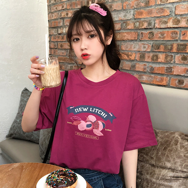 Real shot short sleeve T-shirt women's summer loose Korean version ins Harajuku style half sleeve top