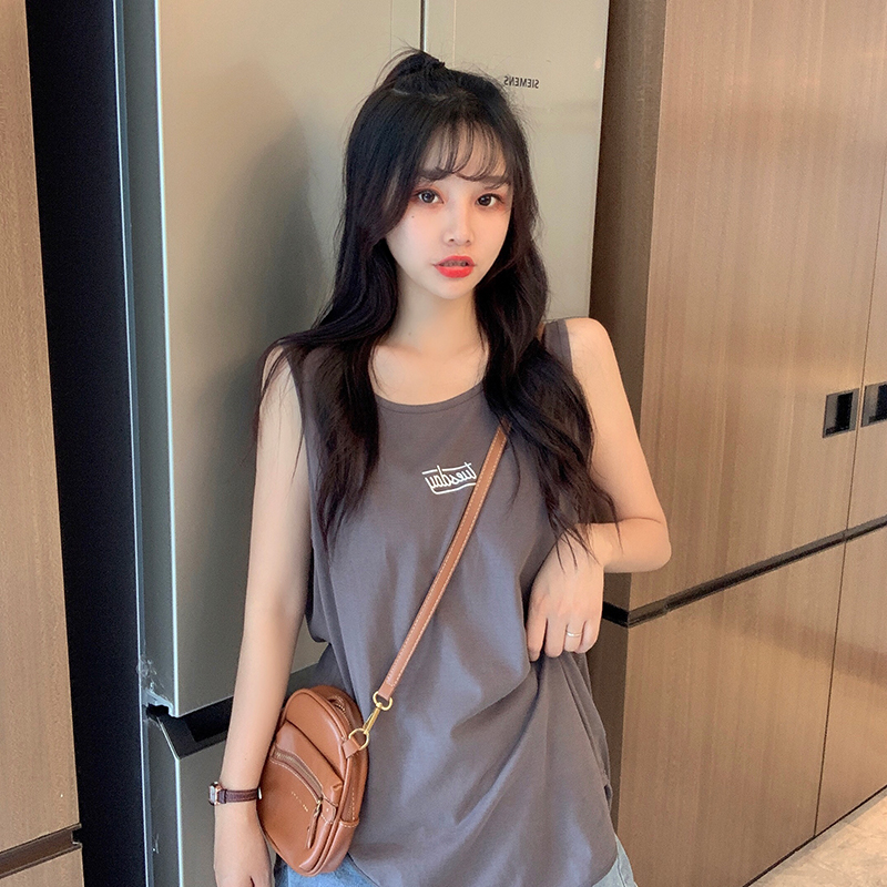 Real shot sleeveless vest short sleeve T-shirt women's fashion Korean loose super fire top