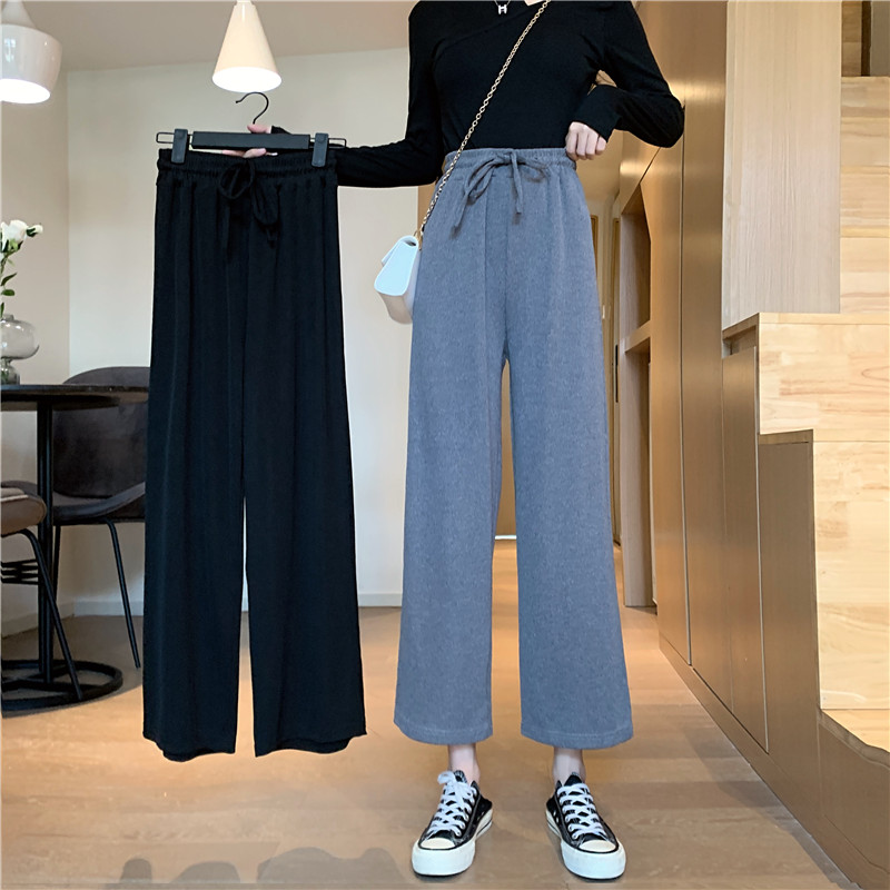 Real shot new high waist loose Capris vertical straight casual wide leg pants