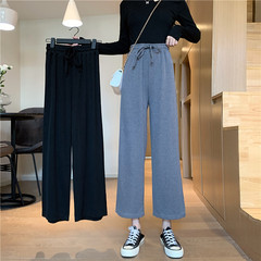 Real shot new high waist loose Capris vertical straight casual wide leg pants