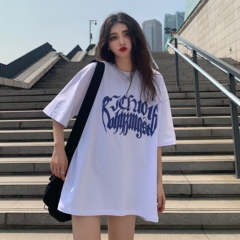 實拍  原宿短袖t恤女寬鬆白色2021年夏季新款印花ins上衣