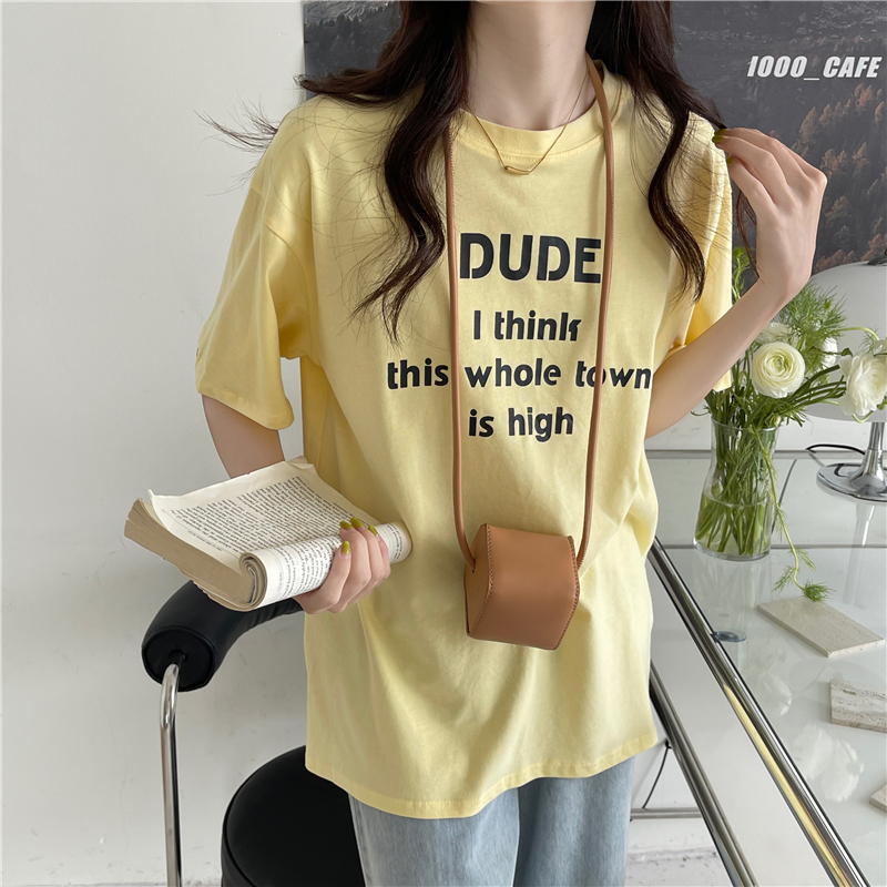 Real shot Korean loose and versatile casual split letter printed short sleeved T-shirt women's top