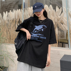 原創實拍  短袖t恤女ins超火寬鬆韓版百搭bf原宿慵懶風上衣潮